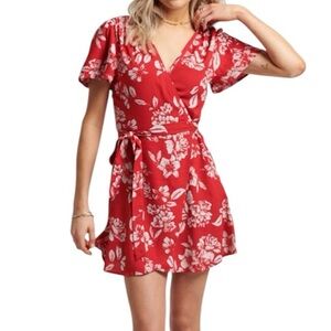 Superdry Vintage Mini Wrap Red Floral Dress Size 4